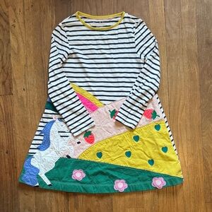 Mini Boden Striped Dress with Unicorn and Floral Accents